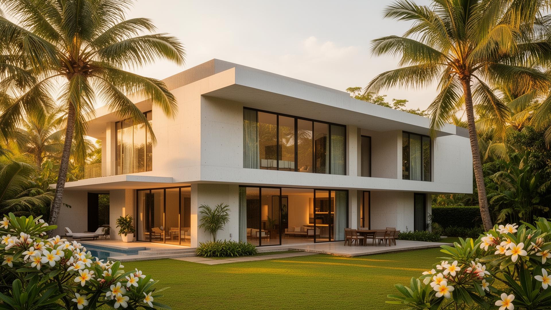 Modern Sri Lankan house exterior with tropical landscaping